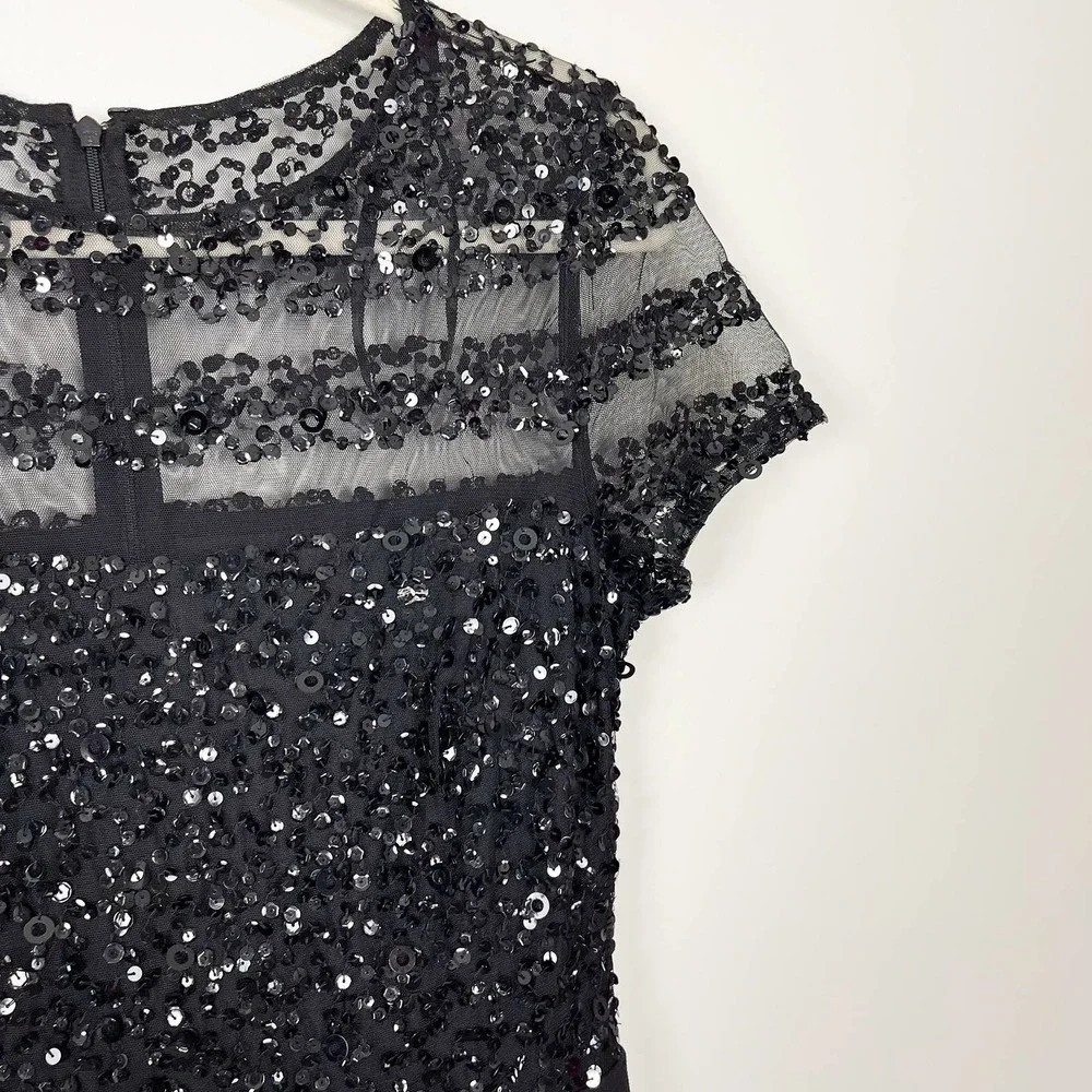 NWT Adrianna Papell Black Short Sleeve Illusion Sequin Bodice Jumpsuit Size 4 - Picture 5 of 12